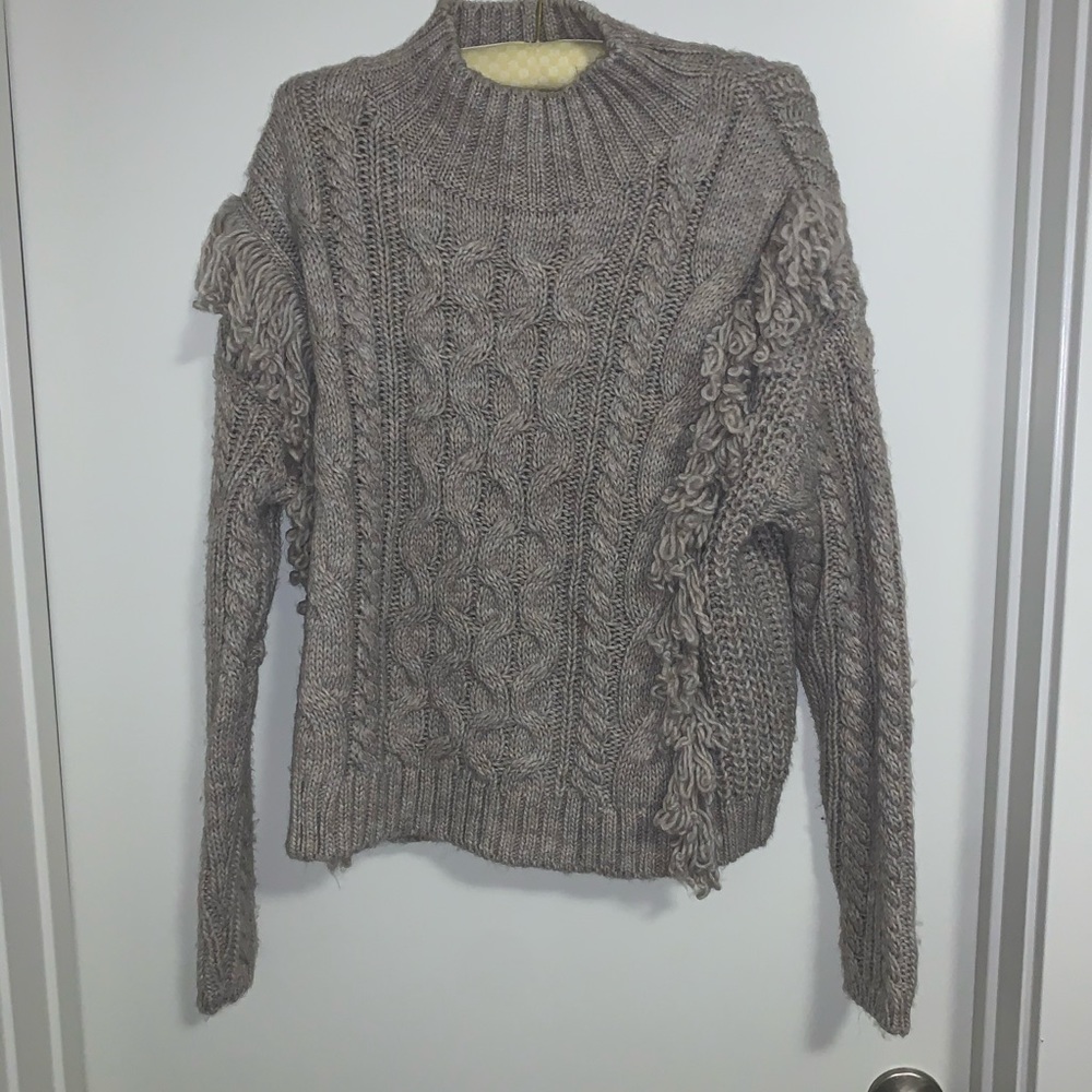 Chunky Cable Knit Sweater with Fringe